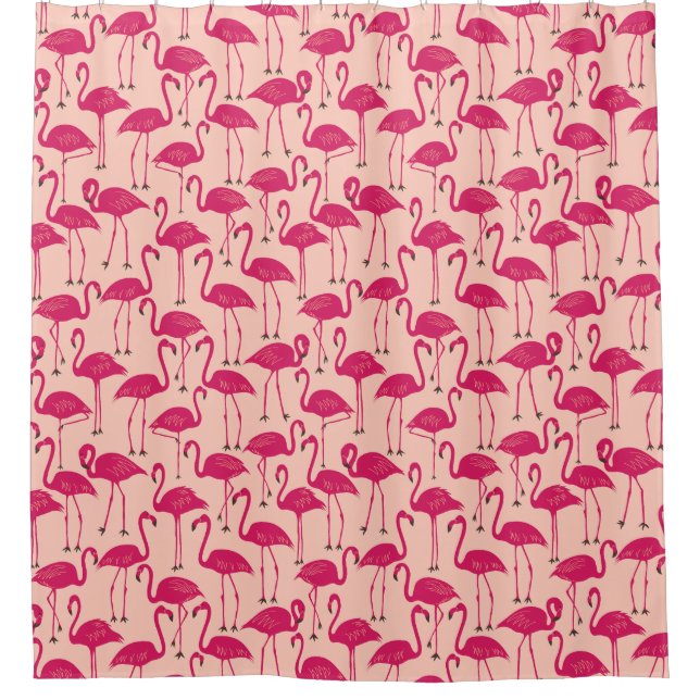 Whimsical Flamingo | Tropisches Badezimmer in Hell Duschvorhang (Vorderseite)