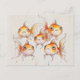 Whimsical Floating Goldfish Postkarte