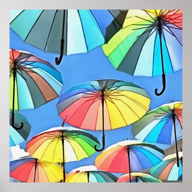 Whimsical Floating Multicolored Umbrellas Poster (Vorne)