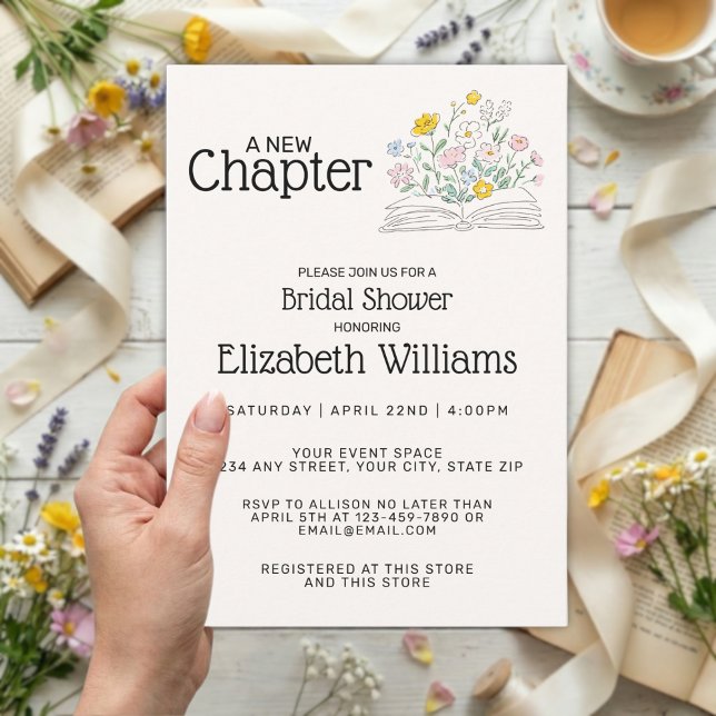 Whimsical Floral A New Chapter Bridal Shower  Einladung (Von Creator hochgeladen)