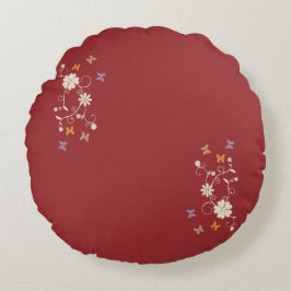 Whimsical Floral and Butterfly Akzente auf dunkelr Rundes Kissen