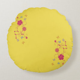 Whimsical Floral and Butterfly Akzente auf Gelb Rundes Kissen