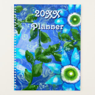 Whimsical Floral Aquamarin Blue Green Daisy Daisie Planer