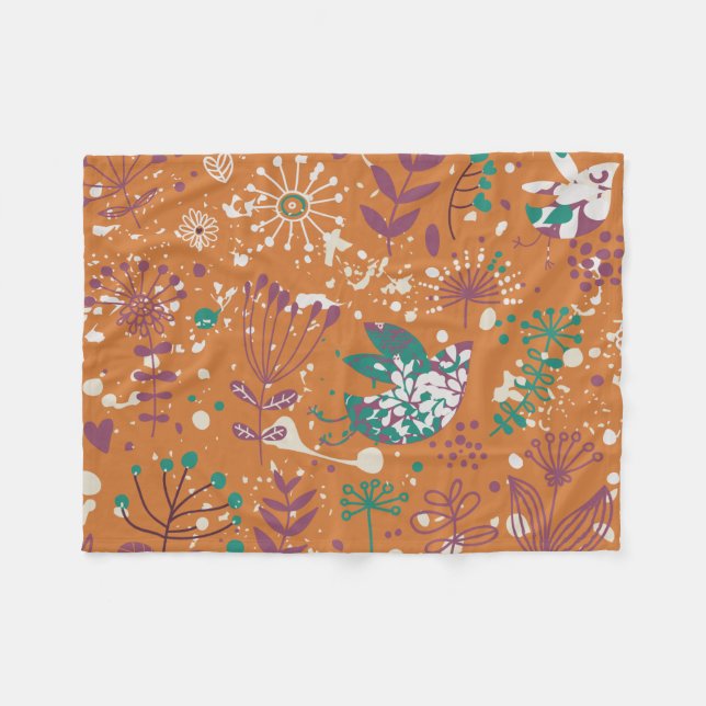 Whimsical Floral Birds Fleece Blanket (Vorderseite (Horizontal))