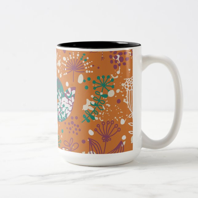 Whimsical Floral Birds Zweifarbige Tasse (Rechts)
