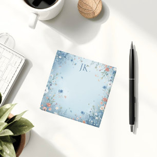 Whimsical Floral Blaues Personalisiertes Monogramm Post-it Klebezettel