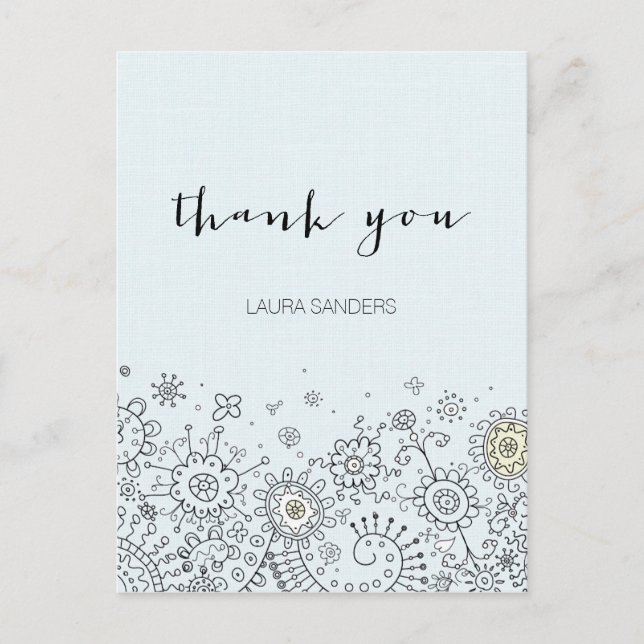 Whimsical Floral Blue Danke Postcard Postkarte (Vorderseite)