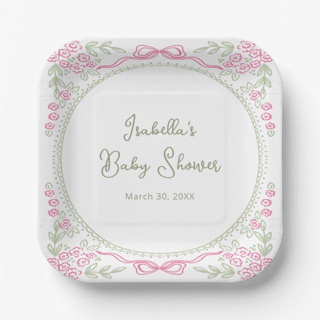 Whimsical Floral Bogen Baby Shower  Pappteller (Vorderseite)