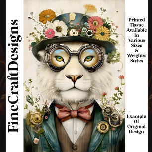 Whimsical Floral Boho Steampunk Lion M1 Decoupage Seidenpapier