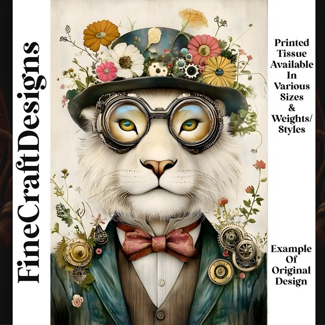 Whimsical Floral Boho Steampunk Lion M1 Decoupage Seidenpapier (Von Creator hochgeladen)