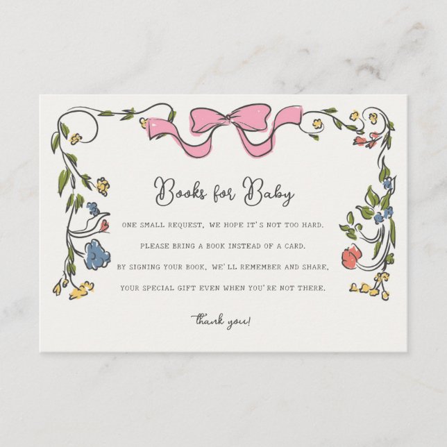 Whimsical Floral Books for Baby Invite Insert (Vorderseite)
