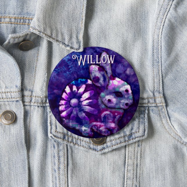 Whimsical Floral Bunny Rabbit Personalized Button (Beispiel)