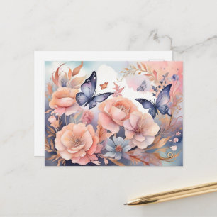 Whimsical Floral Butterfells spielerisches Design Postkarte