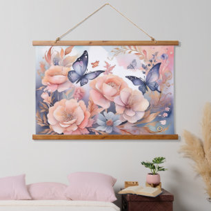 Whimsical Floral Butterfells spielerisches Design Wandteppich Mit Holzrahmen