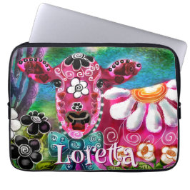 Whimsical Floral Cow Pink Teal Black Personalized Laptopschutzhülle