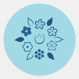 Whimsical Floral Dark Blue Spring Blume Runder Aufkleber