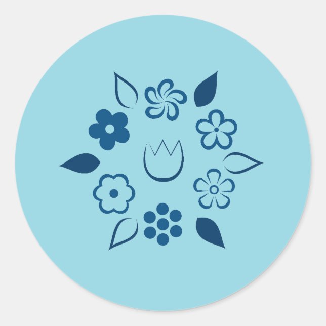Whimsical Floral Dark Blue Spring Blume Runder Aufkleber (Vorderseite)