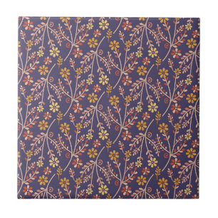 Whimsical Floral Design mit Reben auf violettem Hi Fliese
