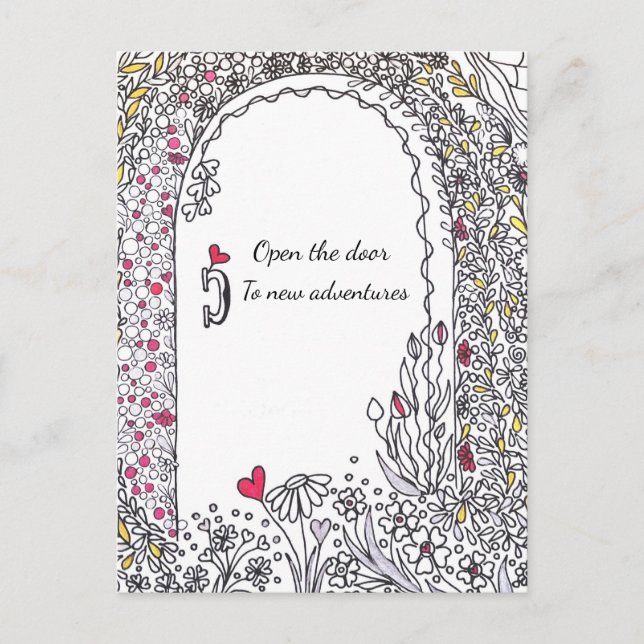 ​Whimsical Floral Door New Adventures Art Postcard Postkarte (Vorderseite)
