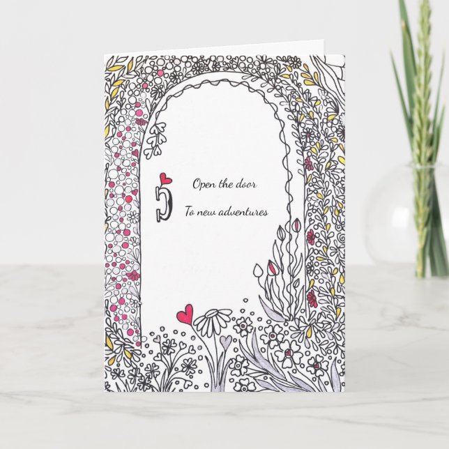 ​Whimsical Floral Door New Adventures Karte (Vorderseite)