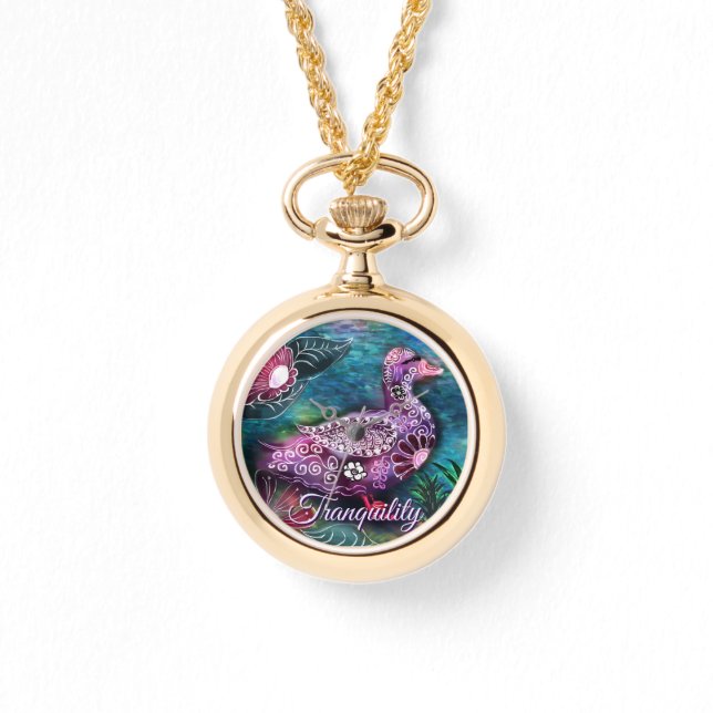 Whimsical Floral Duck Purple Teal Personalized Armbanduhr (Vorderseite)