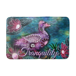 Whimsical Floral Duck Purple Teal Personalized Badematte