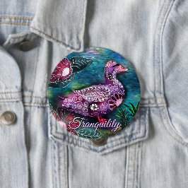 Whimsical Floral Duck Purple Teal Personalized Button
