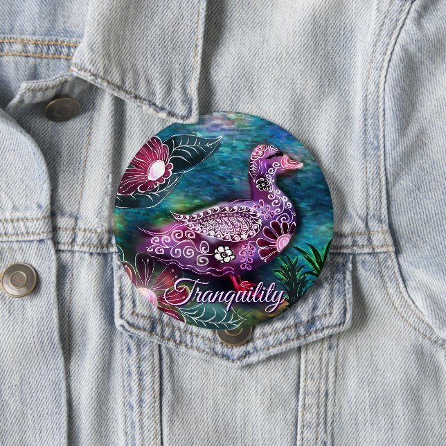 Whimsical Floral Duck Purple Teal Personalized Button (Beispiel)