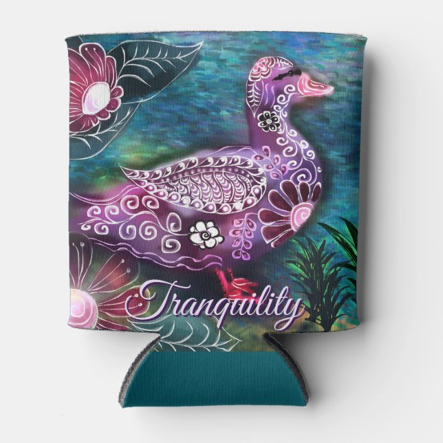 Whimsical Floral Duck Purple Teal Personalized Dosenkühler (Vorderseite)