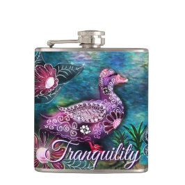 Whimsical Floral Duck Purple Teal Personalized Flachmann