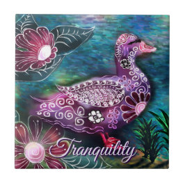 Whimsical Floral Duck Purple Teal Personalized Fliese