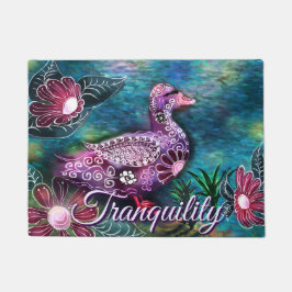 Whimsical Floral Duck Purple Teal Personalized Fußmatte