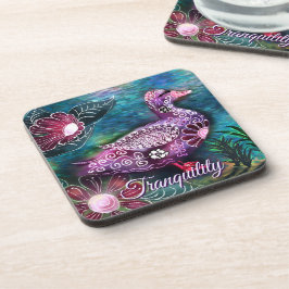 Whimsical Floral Duck Purple Teal Personalized Getränkeuntersetzer