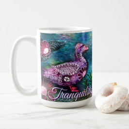 Whimsical Floral Duck Purple Teal Personalized Kaffeetasse