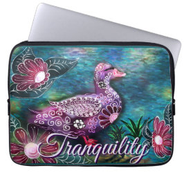 Whimsical Floral Duck Purple Teal Personalized Laptopschutzhülle