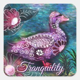 Whimsical Floral Duck Purple Teal Personalized Quadratischer Aufkleber