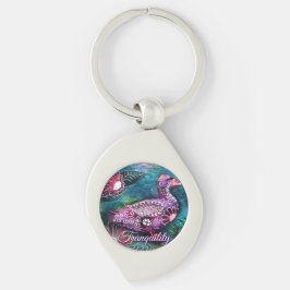 Whimsical Floral Duck Purple Teal Personalized Schlüsselanhänger