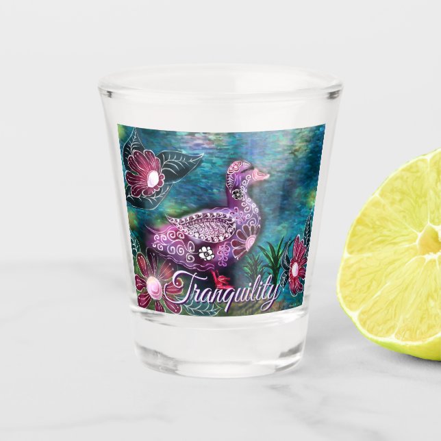 Whimsical Floral Duck Purple Teal Personalized Schnapsglas (Vorderseite)