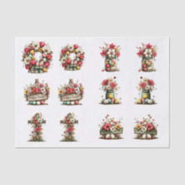 Whimsical Floral Easter for  Shells  Decoupage Seidenpapier
