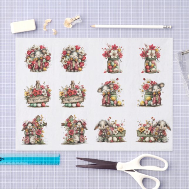 Whimsical Floral Easter for Shells  Decoupage Seidenpapier (Handwerk)