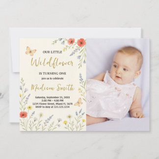 Whimsical Floral Erster Geburtstag Einladung
