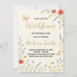 Whimsical Floral Erster Geburtstag Einladung