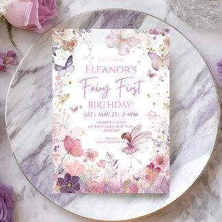 Whimsical Floral Fairy First Birthday Invitation Einladung