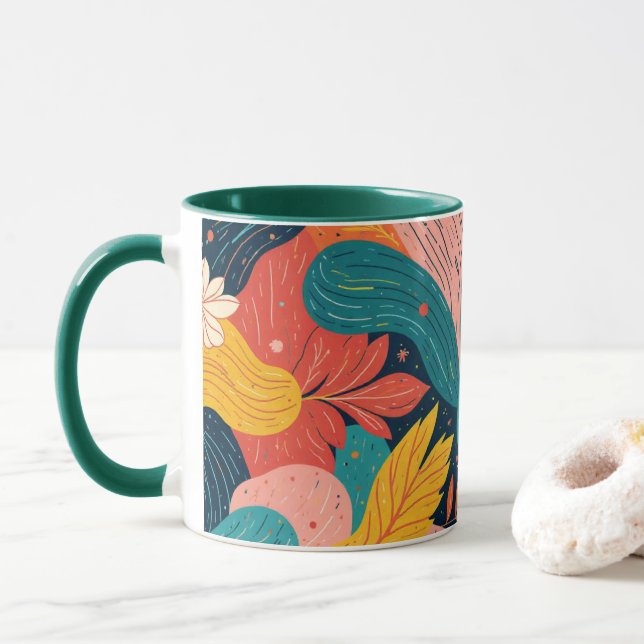 Whimsical Floral Flow Mug Tasse (Mit Donut)