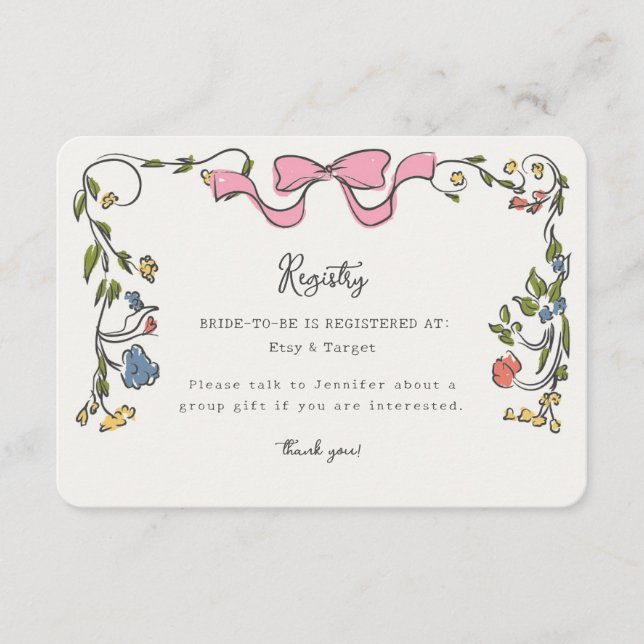 Whimsical floral French Registry Einladung einfüge (Vorderseite)