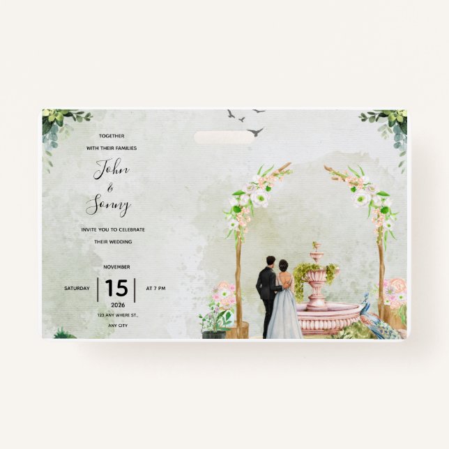 Whimsical Floral Garden Wedding Invitation – Elega Ausweis (Vorderseite)