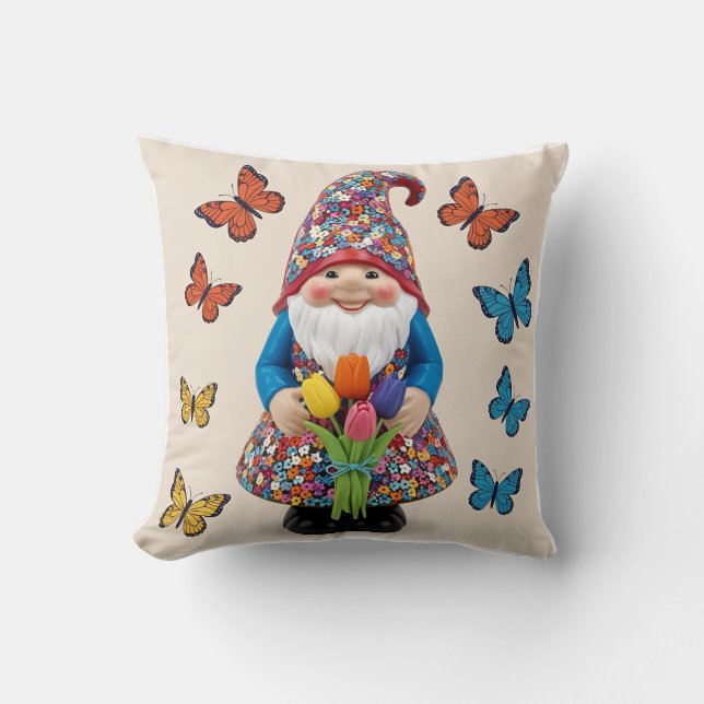 Whimsical Floral Gnome Landschaft: Muttertag Kissen (Vorderseite)
