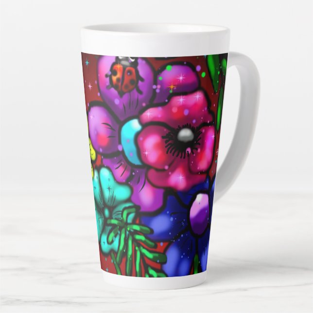 Whimsical Floral Graffiti Art Blume Blume Milchtasse (Rechte Ecke)