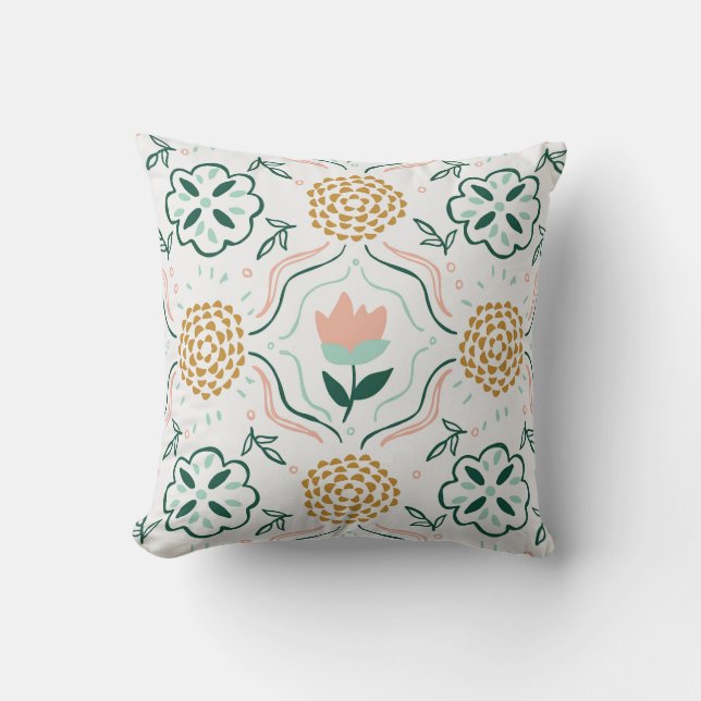 Whimsical Floral Hand-Drawn Pattern Kissen (Vorderseite)