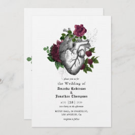 Whimsical Floral Heart Halloween Gothic Wedding Einladung